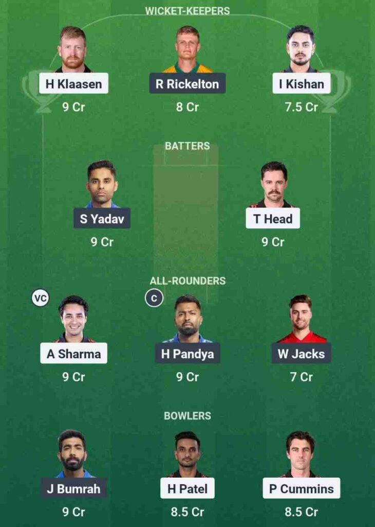 SRH vs MI Dream11 Prediction team